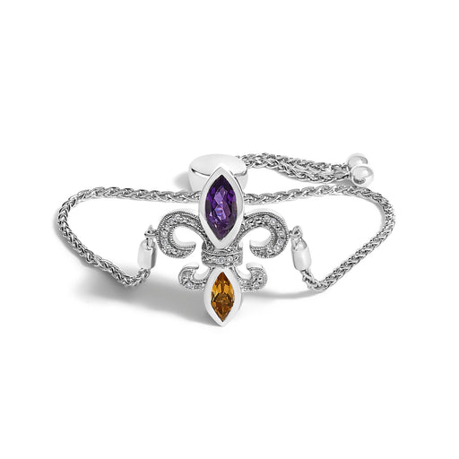 Bids.com .925 Sterling Silver Marquise Purple Amethyst, Orange Citrine, and Diamond Accent Lariat 4â€-10â€ Fleur De Lis Adjustable Bolo Bracelet (I-J Color, I1-I2 Clarity) Bracelets
