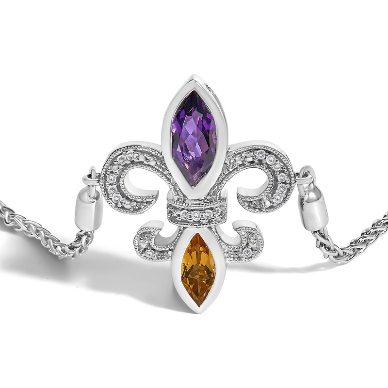 Bids.com .925 Sterling Silver Marquise Purple Amethyst, Orange Citrine, and Diamond Accent Lariat 4â€-10â€ Fleur De Lis Adjustable Bolo Bracelet (I-J Color, I1-I2 Clarity) Bracelets