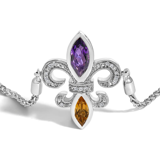 Bids.com .925 Sterling Silver Marquise Purple Amethyst, Orange Citrine, and Diamond Accent Lariat 4â€-10â€ Fleur De Lis Adjustable Bolo Bracelet (I-J Color, I1-I2 Clarity) Bracelets