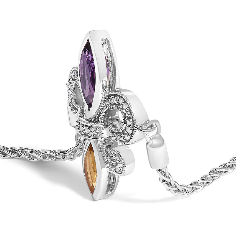 Bids.com .925 Sterling Silver Marquise Purple Amethyst, Orange Citrine, and Diamond Accent Lariat 4â€-10â€ Fleur De Lis Adjustable Bolo Bracelet (I-J Color, I1-I2 Clarity) Bracelets