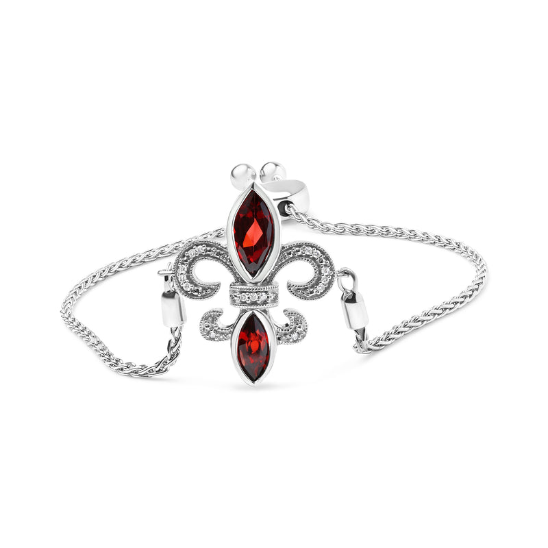 Bids.com .925 Sterling Silver Marquise Garnet  and Diamond Accent Lariat 4â€-10â€ Fleur De Lis Adjustable Bolo Bracelet (H-I Color, SI1-SI2 Clarity) Bracelets