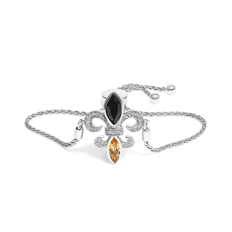 Bids.com .925 Sterling Silver Marquise Black Onyx, Orange Citrine, and Diamond Accent Lariat 4â€-10â€ Fleur De Lis Adjustable Bolo Bracelet (I-J Color, I1-I2 Clarity) - 7" Bracelets