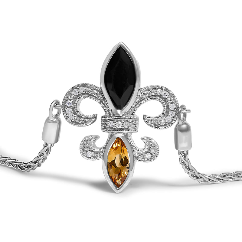 Bids.com .925 Sterling Silver Marquise Black Onyx, Orange Citrine, and Diamond Accent Lariat 4â€-10â€ Fleur De Lis Adjustable Bolo Bracelet (I-J Color, I1-I2 Clarity) - 7" Bracelets