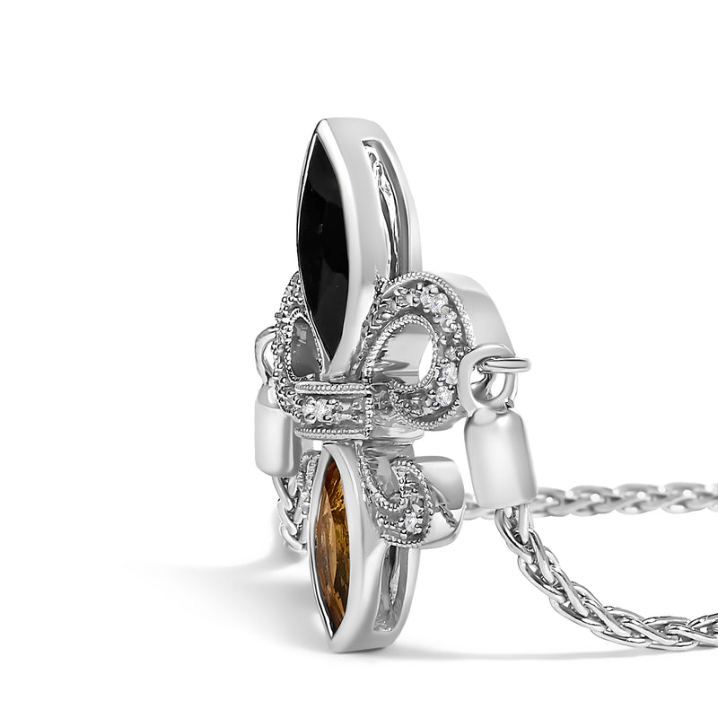 Bids.com .925 Sterling Silver Marquise Black Onyx, Orange Citrine, and Diamond Accent Lariat 4â€-10â€ Fleur De Lis Adjustable Bolo Bracelet (I-J Color, I1-I2 Clarity) - 7" Bracelets