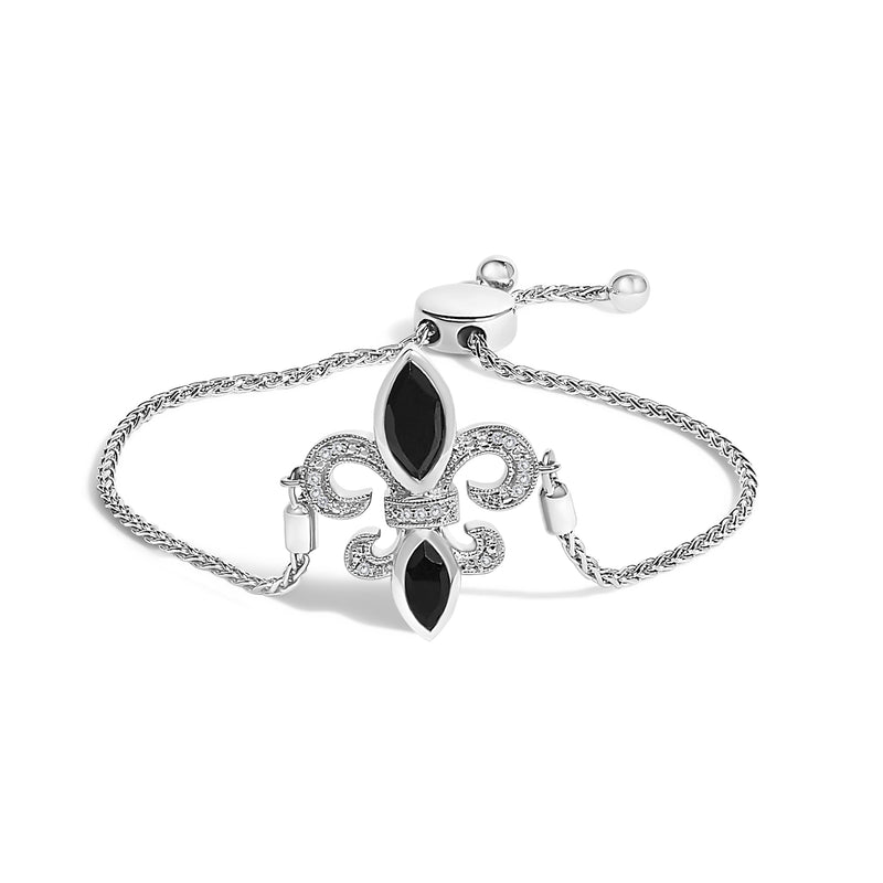 Bids.com .925 Sterling Silver Marquise Black Onyx and Diamond Accent Lariat 4â€-10â€ Fleur De Lis Adjustable Bolo Bracelet (I-J Color, I1-I2 Clarity) Bracelets