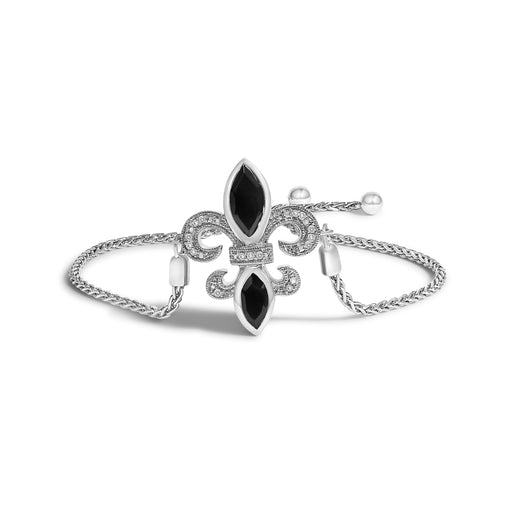 Bids.com .925 Sterling Silver Marquise Black Onyx and Diamond Accent Lariat 4â€-10â€ Fleur De Lis Adjustable Bolo Bracelet (I-J Color, I1-I2 Clarity) Bracelets