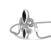 Bids.com .925 Sterling Silver Marquise Black Onyx and Diamond Accent Lariat 4â€-10â€ Fleur De Lis Adjustable Bolo Bracelet (I-J Color, I1-I2 Clarity) Bracelets