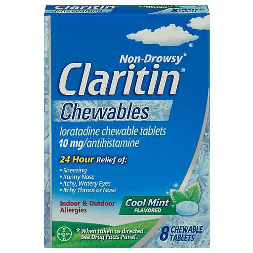Claritin Claritin Non-Drowsy Cool Mint Flavored Loratadine 10 Mg Chewable Tablets 8 Ea Box Health & Beauty Dark Cyan