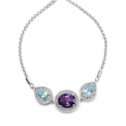 Bids.com .925 Sterling Silver Oval Amethyst and Pear Blue Topaz with Diamond Accent Lariat 4â€-10â€ Adjustable Bolo Bracelet (H-I Color, SI1-SI2 Clarity) Bracelets