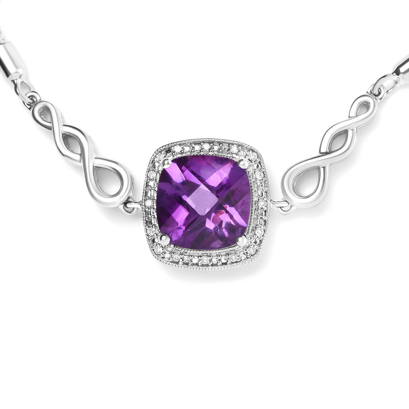 Bids.com .925 Sterling Silver 10mm Cushion Cut Amethyst Gemstone and Diamond Accent Lariat 4â€-10â€ Adjustable Bolo Bracelet (H-I Color, SI1-SI2 Clarity) Bracelets