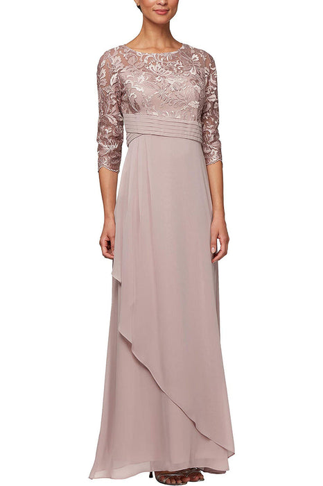 Scoop Neck 3/4 Sleeves Back Zipper Shimmering Long Embroidered Sequin Dress