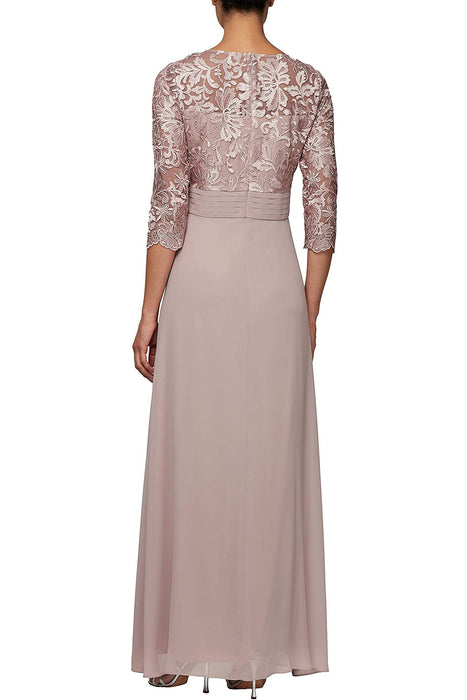 Scoop Neck 3/4 Sleeves Back Zipper Shimmering Long Embroidered Sequin Dress