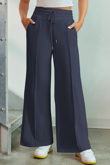 Drawstring Wide Leg Pants with Pockets