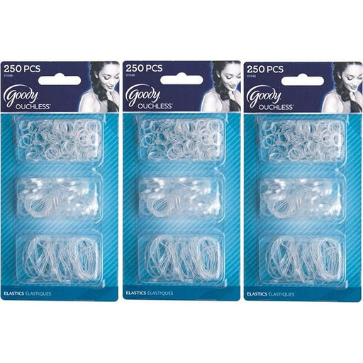 Goody Goody Ouchless Multi Size Clear Polyband Hair Elastics - 250 Pcs Elastic Light Steel Blue