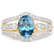 Bids.com 14K Yellow Gold Plated 2.30 Carat Genuine London Blue Topaz and White Topaz .925 Sterling Silver Ring Rings