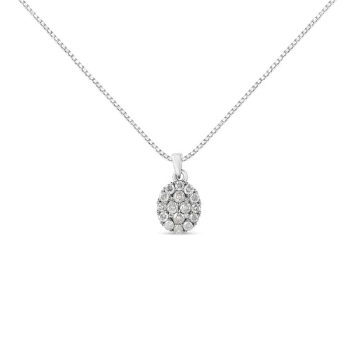 Bids.com .925 Sterling Silver 1 1/2 Cttw Diamond Oval Cluster Pendant Necklace (I-J Color, I2-I3 Clarity) - 18" Necklaces