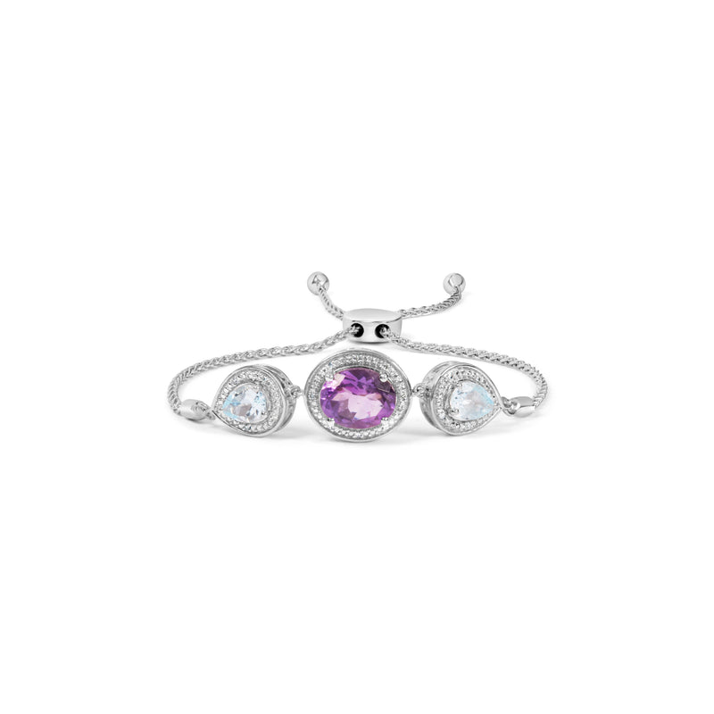 Bids.com .925 Sterling Silver Oval Amethyst and Pear Blue Topaz with Diamond Accent Lariat 4â€-10â€ Adjustable Bolo Bracelet (H-I Color, SI1-SI2 Clarity) Bracelets