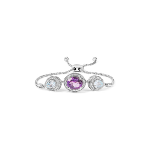Bids.com .925 Sterling Silver Oval Amethyst and Pear Blue Topaz with Diamond Accent Lariat 4â€-10â€ Adjustable Bolo Bracelet (H-I Color, SI1-SI2 Clarity) Bracelets