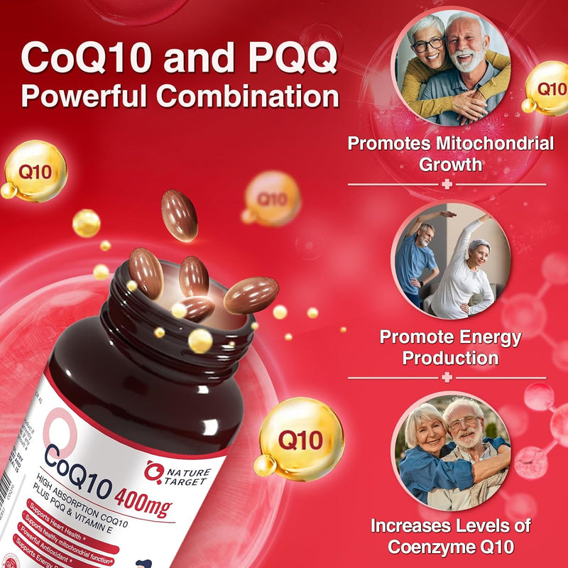 Nature Target CoQ10 + PQQ + Vitamin E, 400mg, 120 Softgels CoQ10