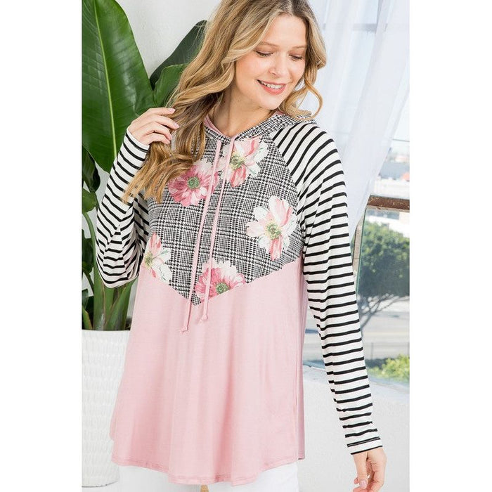 Plus Floral Stripe Mix Sweatshirts