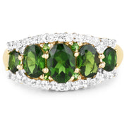 Bids.com 18K Yellow Gold Plated 2.70 Carat Genuine Chrome Diopside and White Topaz .925 Sterling Silver Ring Rings