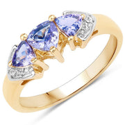 Bids.com 0.90 Carat Genuine Tanzanite and White Topaz .925 Sterling Silver Ring Rings