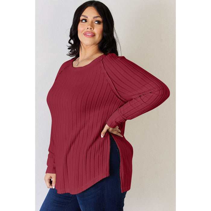 Basic Bae Ribbed Round Neck Slit T-Shirt