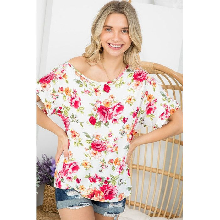 Plus Floral One Shoulder Top