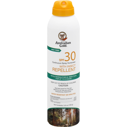 Australian Gold Australian Gold Sunscreen, With Insect Repellent, Continuous Spray, SPF 30, 5.6 Oz Sunscreen
