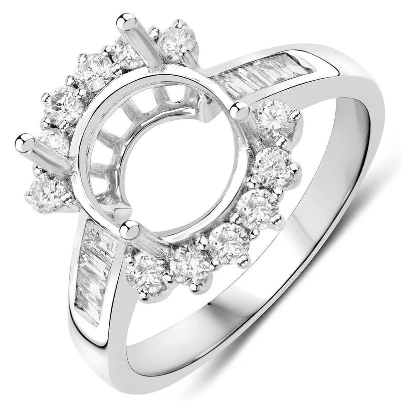 Bids.com 0.58 Carat Genuine White Diamond 14K White Gold Semi Mount Ring - holds 9.00mm Round Gemstone Rings