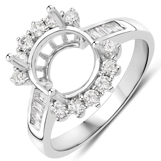 Bids.com 0.58 Carat Genuine White Diamond 14K White Gold Semi Mount Ring - holds 9.00mm Round Gemstone Rings