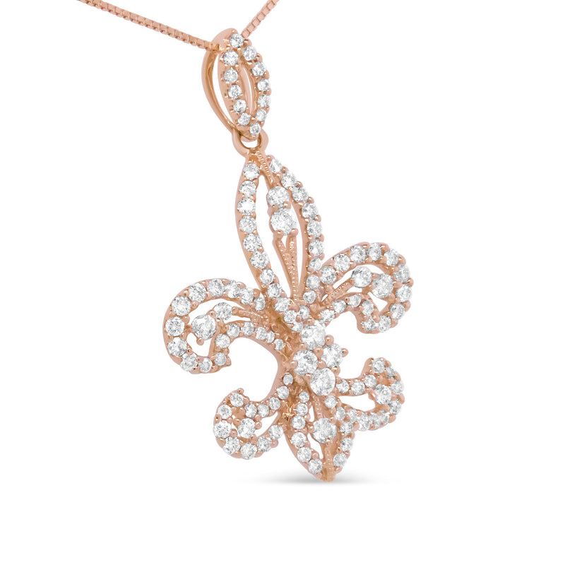 Bids.com 14K Yellow Gold 1.00 Cttw Round Diamond Fleur De Lis 18" Pendant Necklace (H-I Color, SI2-I1 Clarity) Necklaces