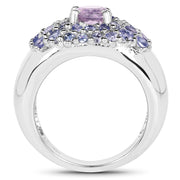 Bids.com 2.43 Carat Genuine Amethyst and Tanzanite .925 Sterling Silver Ring Rings