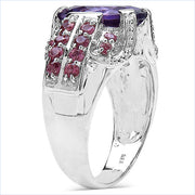 Bids.com 5.37 Carat Genuine Amethyst & Rhodolite .925 Sterling Silver Ring Rings