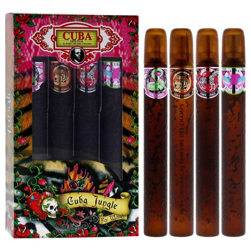 Cuba Jungle Cuba Jungle 4 Pieces Gift Set for Women, (Snake + Tiger + Zebra + Heartbreaker 4×1.17 Ounce Eau de Parfum Spray) Perfume & Cologne Black