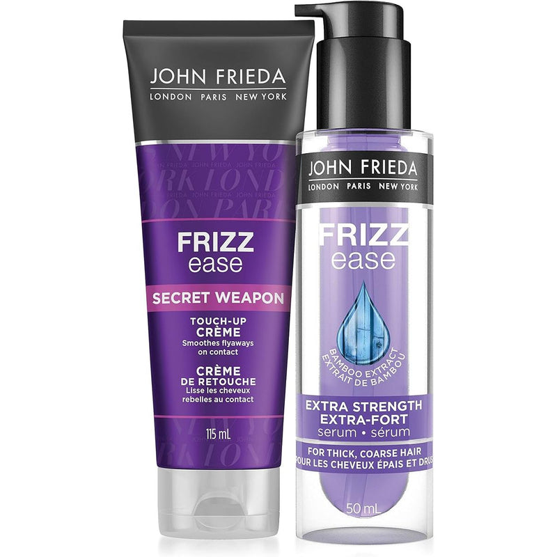 John Frieda John Frieda Frizz Ease Styling Set, Extra Strength Serum and Secret Weapon Touch-up Crème, for frizz free hair (50mL + 100mL) Hair Serum White Smoke