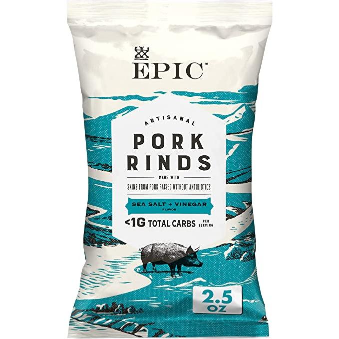 Epic (Pack of 12) 2.5oz Pork Rinds Sea Salt Vinegar Flavour