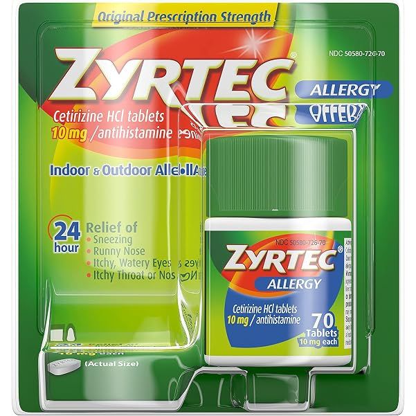 Zyrtec 24 Hour Allergy Relief Tablets, 10 mg Cetirizine HCl Antihistamine Allergy Medicine, 70 ct
