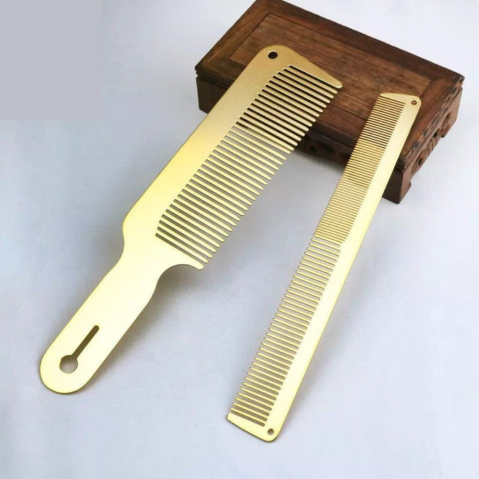 Professional Metal Styling Cutting Comb And Flat Top Clipper Comb Set Gold Color + Fade Brush