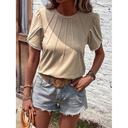 Round Neck Petal Sleeve T-Shirt