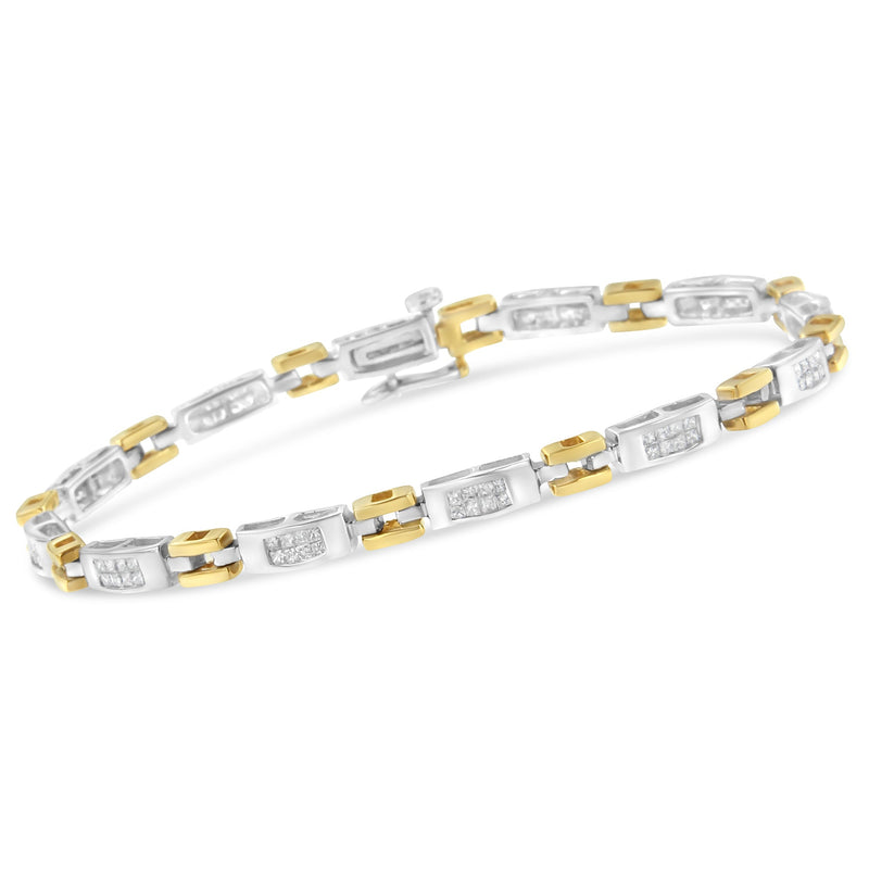 Bids.com 10K Two-Tone Gold Princess Cut Diamond Geo Link Bracelet (1.00 cttw, H-I Color, SI1-SI2 Clarity) Bracelets