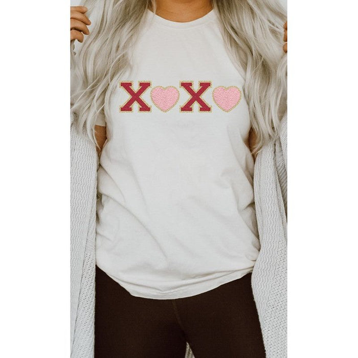 Heart XOXO Faux Chenille Letters Graphic Tee