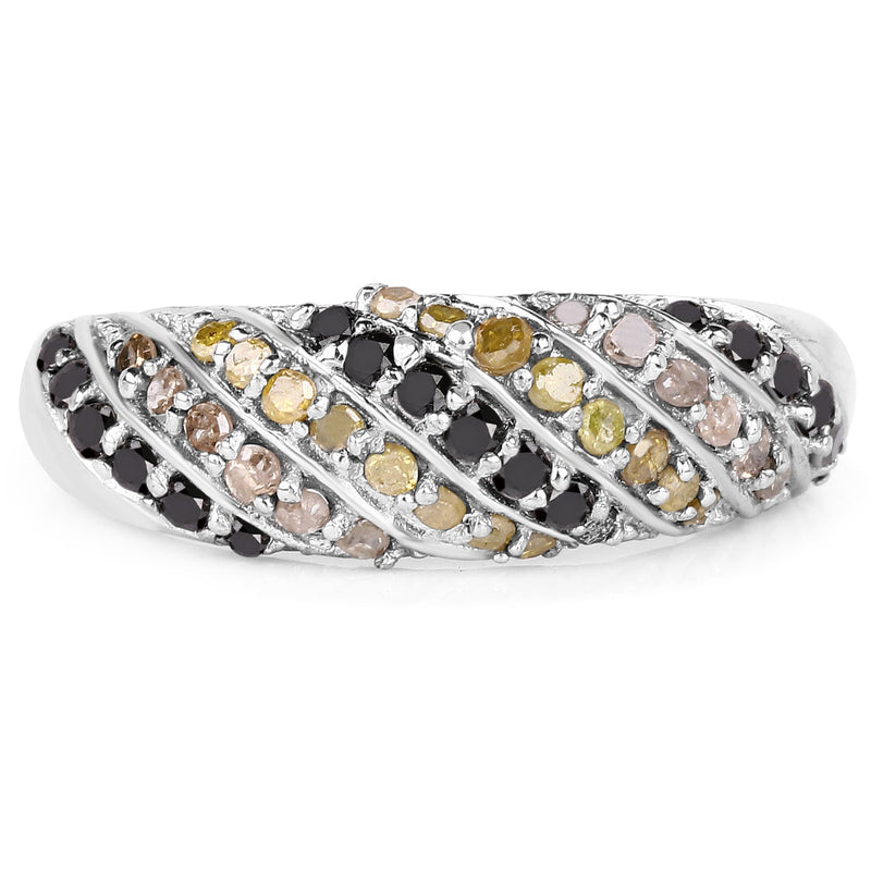 Bids.com 0.63 Carat Genuine Champagne Diamond, Yellow Diamond & Black Diamond .925 Sterling Silver Ring Rings