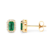 Bids.com 0.91 Carat Genuine Zambian Emerald and White Diamond 14K Yellow Gold Earrings Earrings
