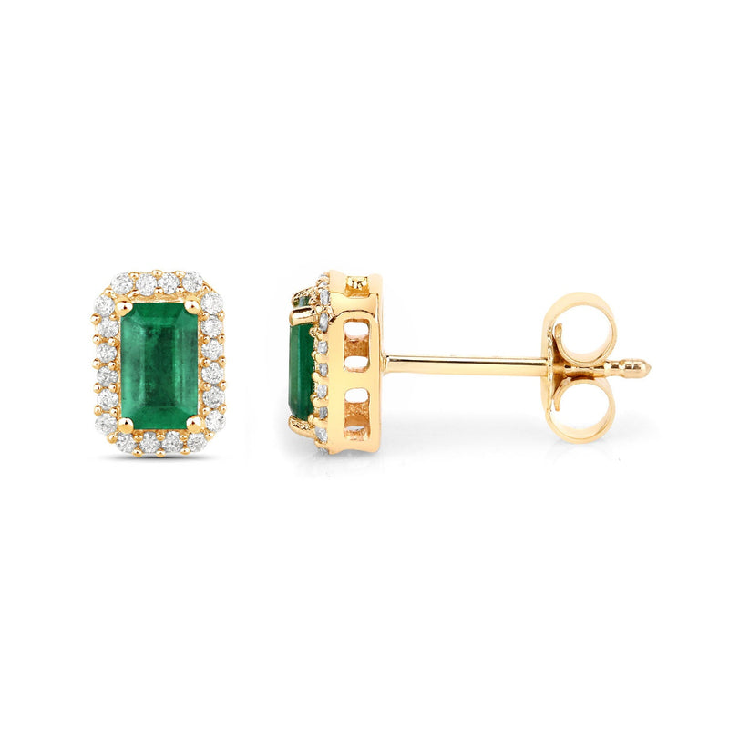 Bids.com 0.91 Carat Genuine Zambian Emerald and White Diamond 14K Yellow Gold Earrings Earrings