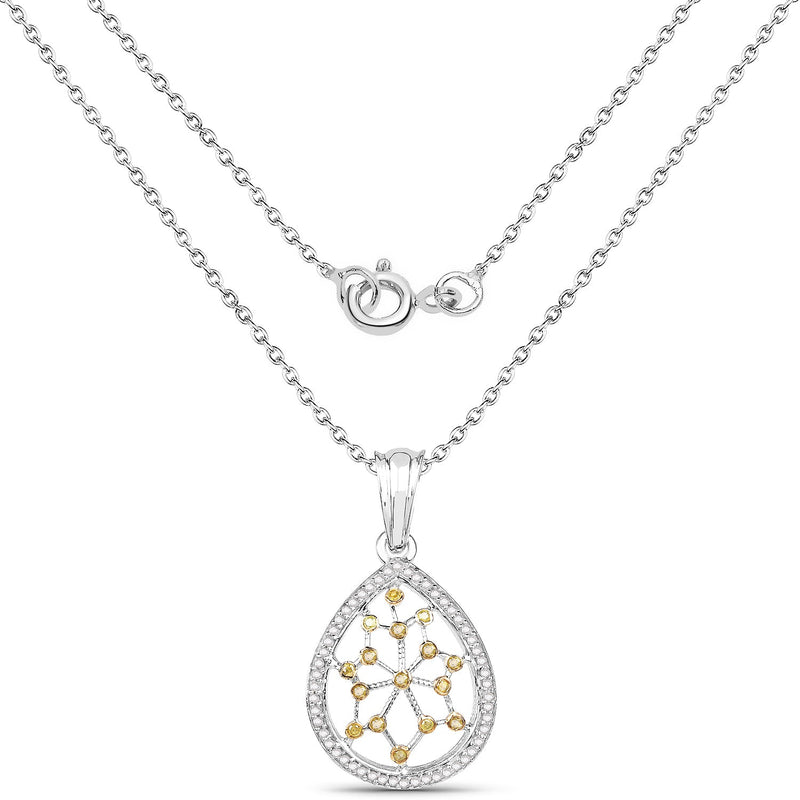 Bids.com 0.45 Carat Genuine White Diamond and Yellow Diamond .925 Sterling Silver Pendant Pendants