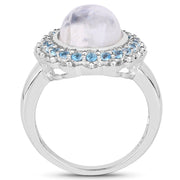 Bids.com 7.21 Carat Genuine White Rainbow Moonstone & Swiss Blue Topaz .925 Sterling Silver Ring Rings