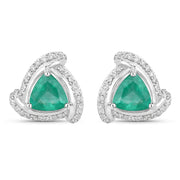 Bids.com 1.23 Carat Genuine Zambian Emerald and White Diamond 14K White Gold Earrings Earrings