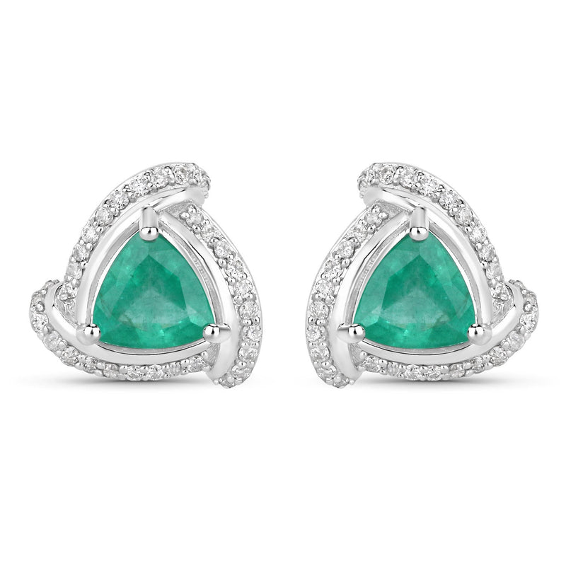 Bids.com 1.23 Carat Genuine Zambian Emerald and White Diamond 14K White Gold Earrings Earrings