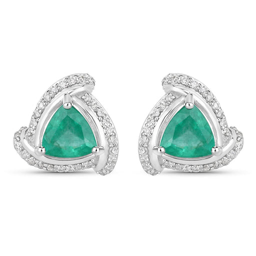 Bids.com 1.23 Carat Genuine Zambian Emerald and White Diamond 14K White Gold Earrings Earrings